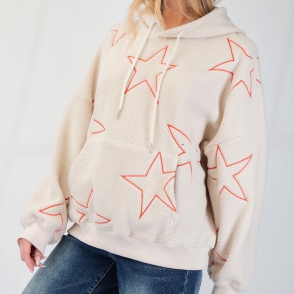NEW EASEL STARFISH STAR SHERPA COZY HOODIE SWEATSHIRT KANGAROO POCKET PULLOVER - Picture 4 of 6